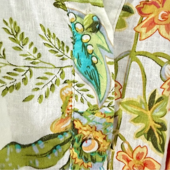 RACHEL Rachel Roy Tropical Floral Linen Blend Tie Front Blouse Puff Sleeve L - Picture 5 of 15
